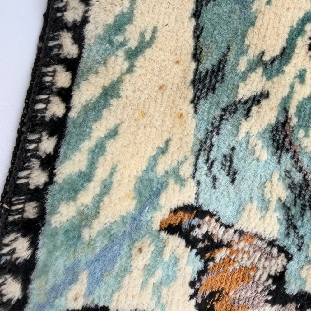 Vintage R.T. Co. Italy Dog Sled Wolf Team Plush Tapestry Wall Hanging 38x19